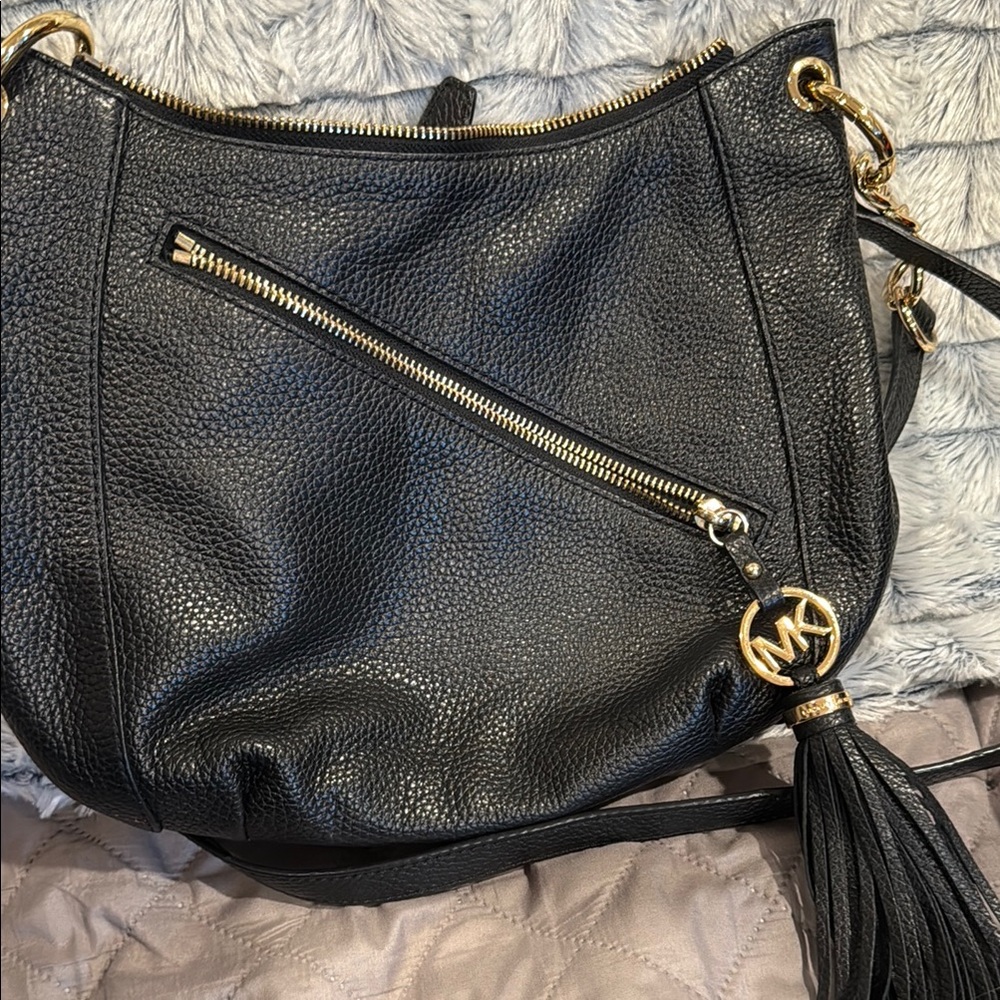 Michael Kors Black Shoulder Bag with Gold Accents
